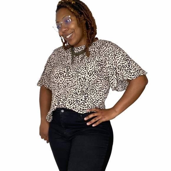 H&M Tops - H&M | Leopard Print Flutter Sleeve Blouse